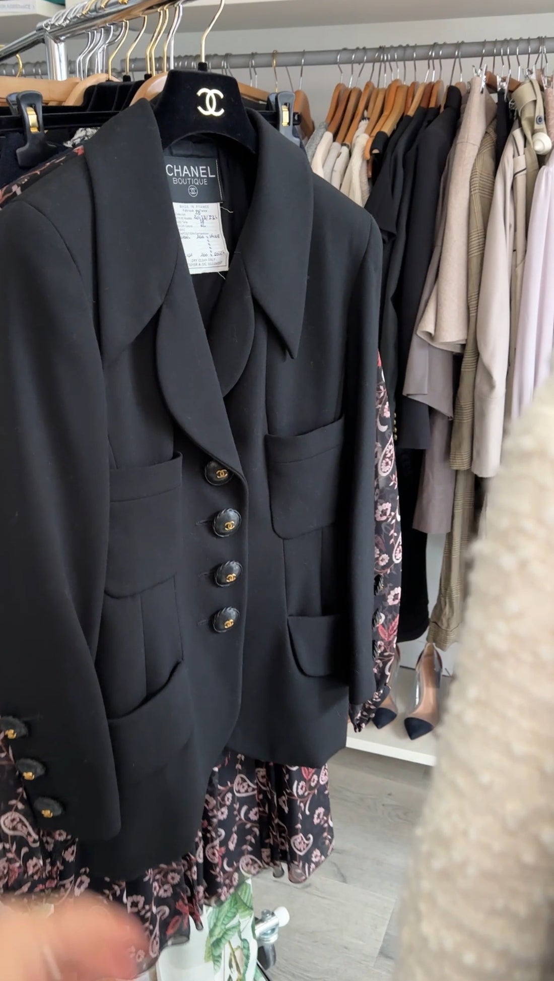 Chanel Vintage 1980's Black Wool Blazer with Large CC Leather Buttons - FR38 / S