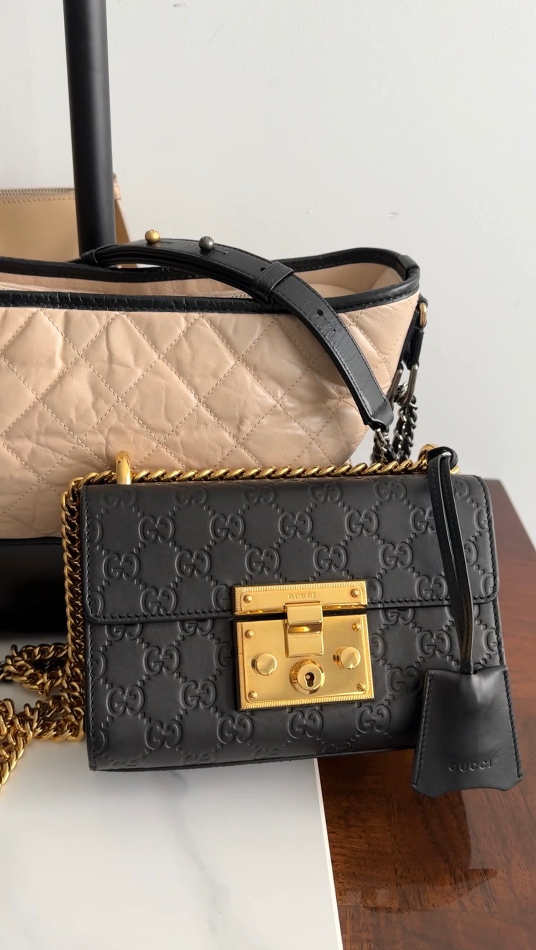 Gucci Small Black Guccissima Leather Padlock Chain Bag