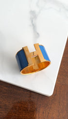 Hermes Blue Enamel and Goldtone XL H Cuff Bracelet