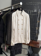 Chanel 1980's Light Dove Grey Silk Pleat Blouse with Gold Buttons - M (6/8)