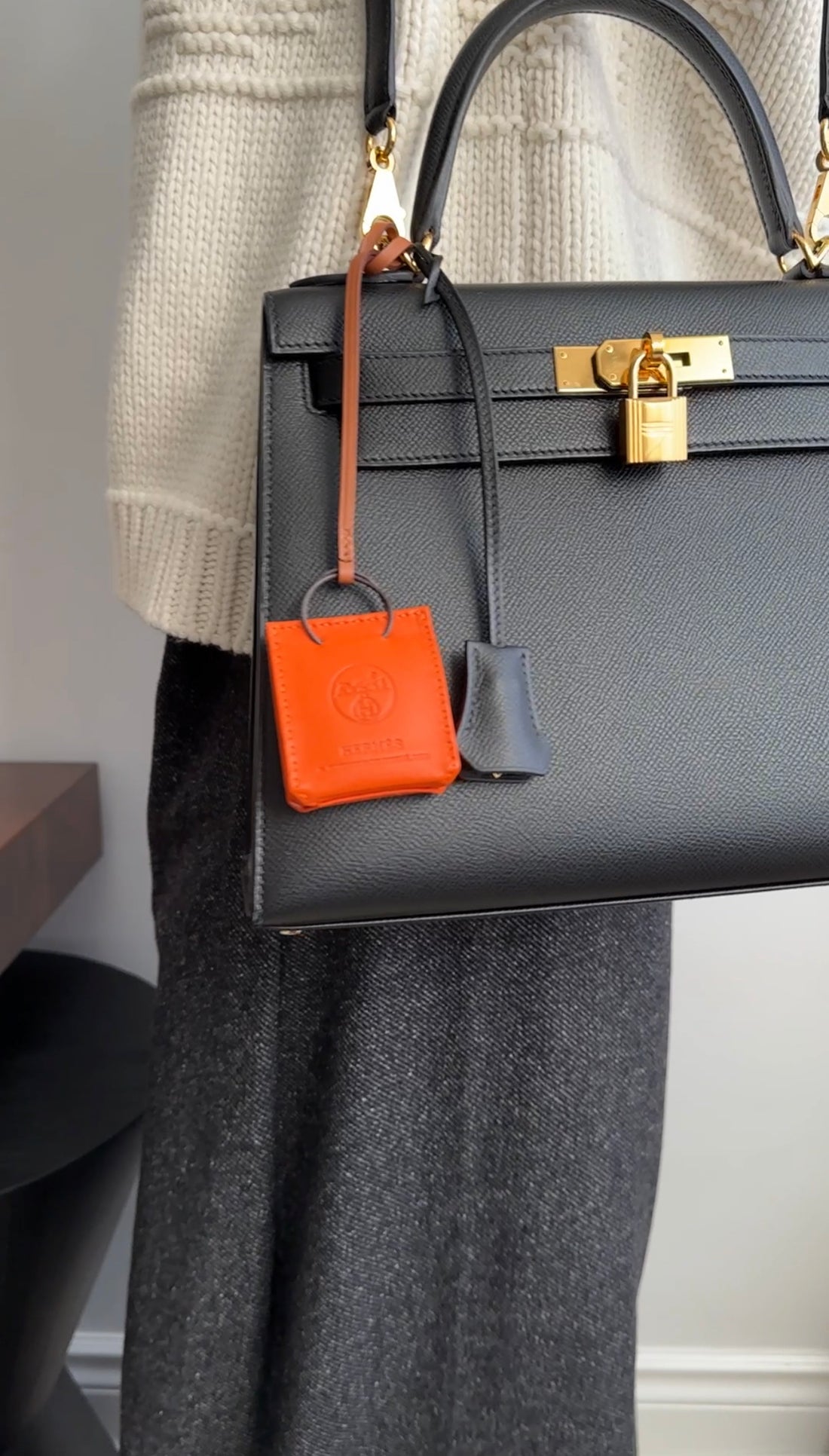 Hermes Orange Leather Shopping Bag Charm