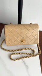 Chanel Vintage 1989-91 Beige Mini Quilted Classic Full Flap GHW