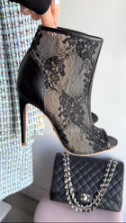 Jerome C Rousseau Black Leather and Lace Ankle Bootie - 36.5 / 37