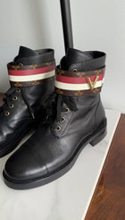 Louis Vuitton Black Leather Monogram Canvas Ranger Flat Boot - 40 / 9