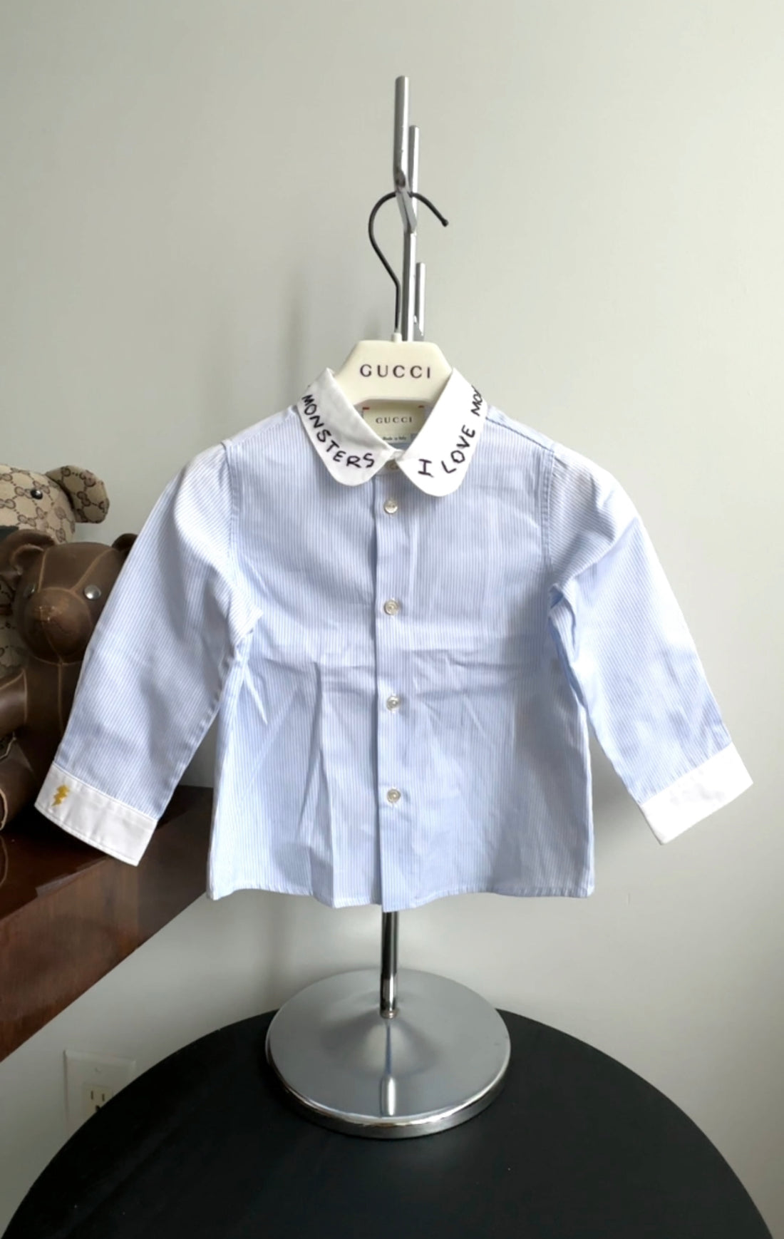 Gucci Baby I Love Monsters Pinstripe Shirt - 9/12 M