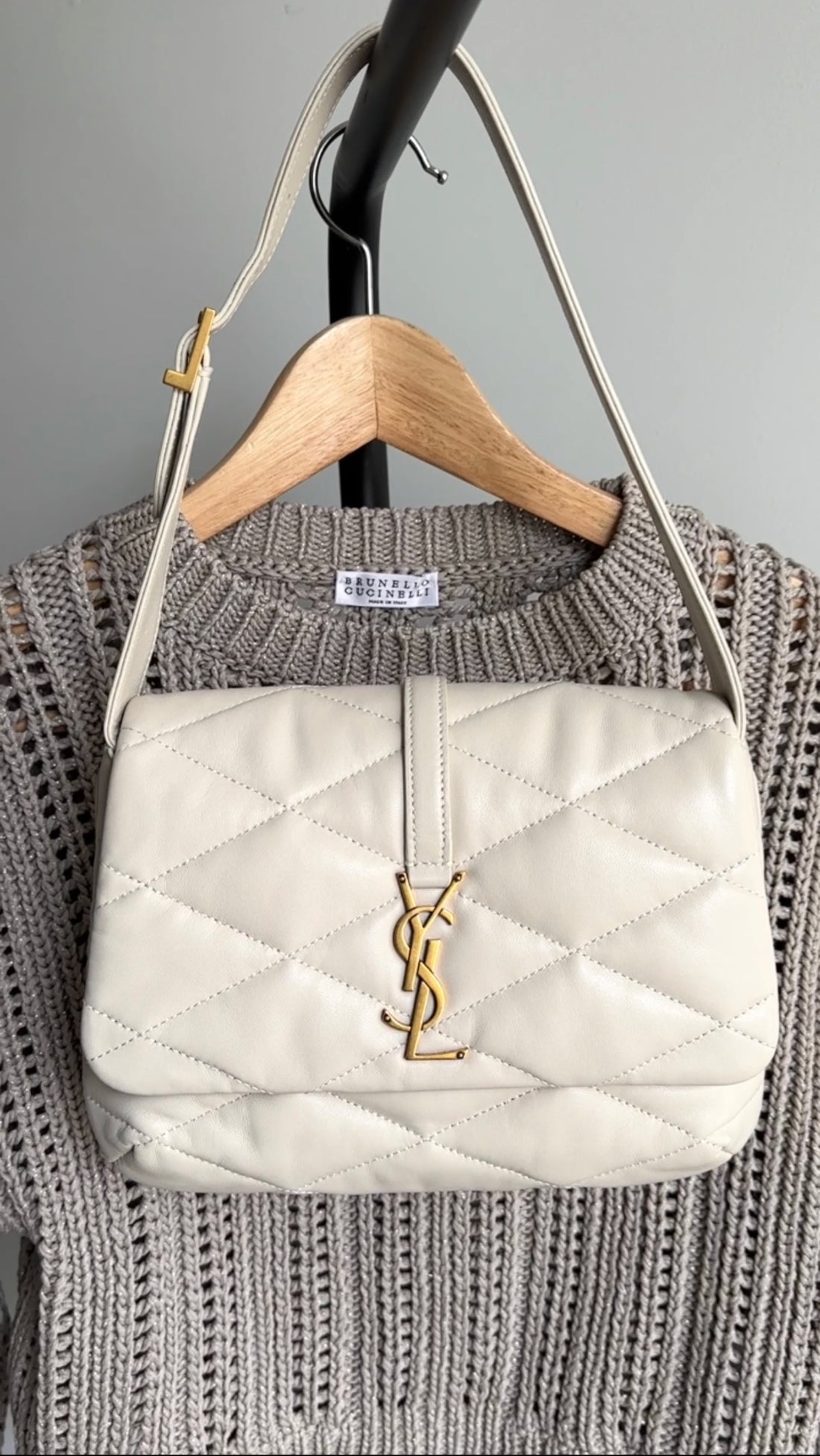 Saint Laurent Ivory Le 57 Hobo Bag in Quilted Lambskin