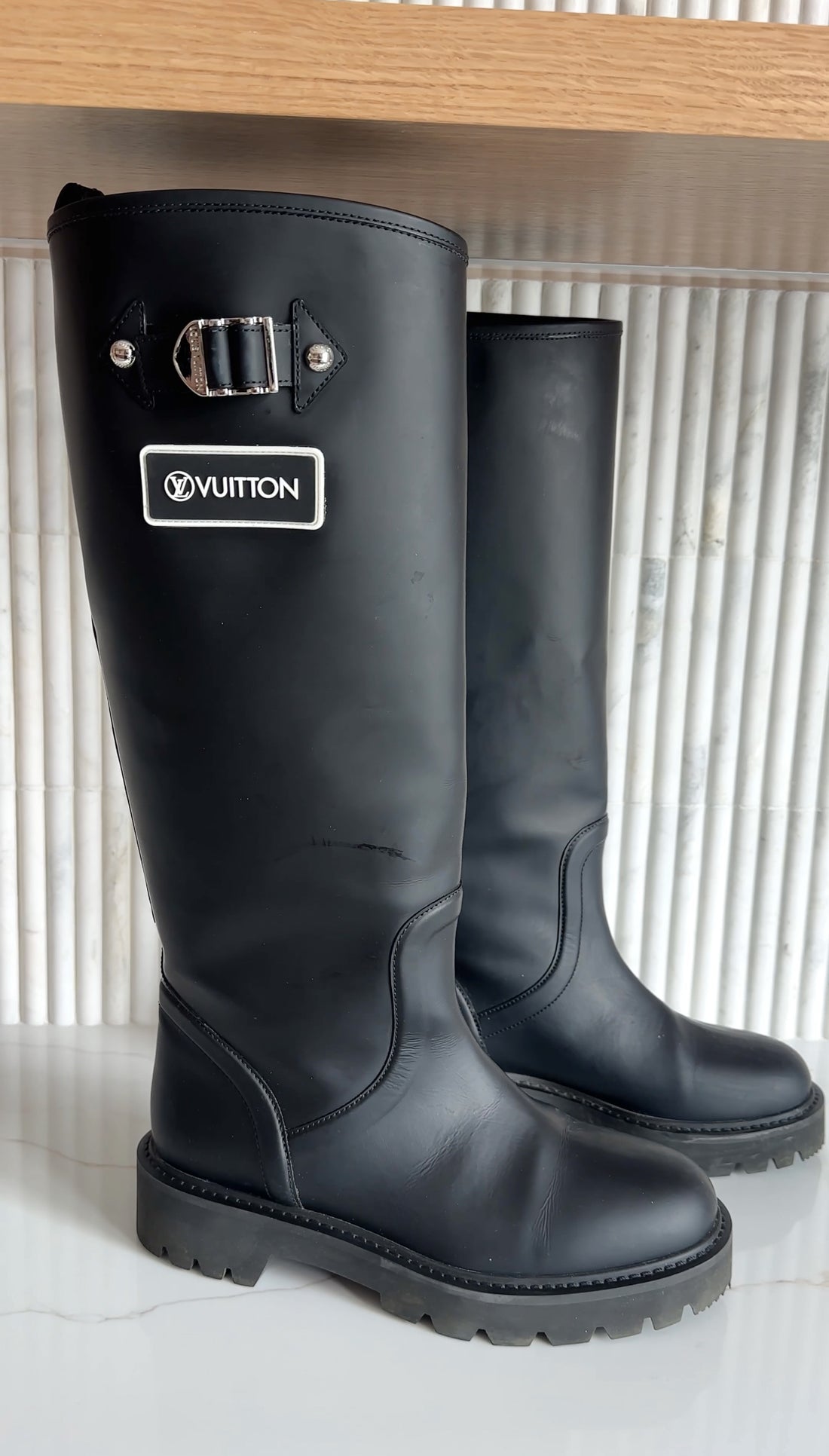 Louis Vuitton Coated Rubber Tall Tack Sole Rain Boot - 7
