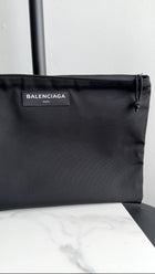 Balenciaga Black Nylon Zip Clutch Pouch Bag