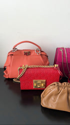 Gucci Small Red Leather Guccissima Padlock Chain Bag