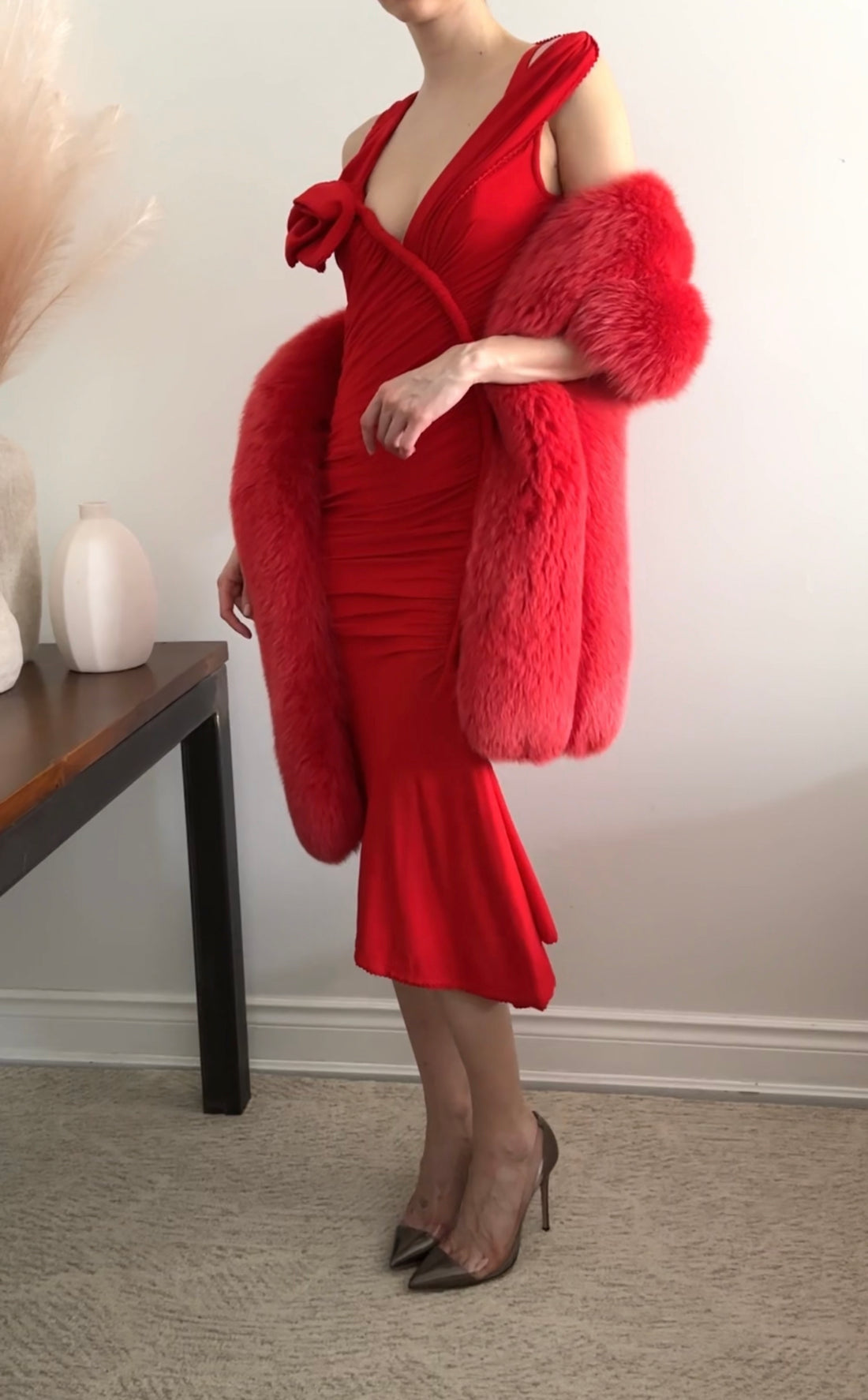 Donna Karan Vintage Red Jersey Ruched Dress - S (4) I MISS YOU VINTAGE Donna Karan Vintage Red Jersey Ruched Dress - S (4) I MISS YOU VINTAGE