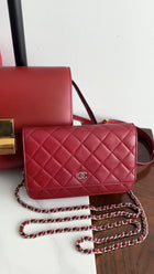 Chanel Dark Red Quilted Classic Wallet on Chain SHW