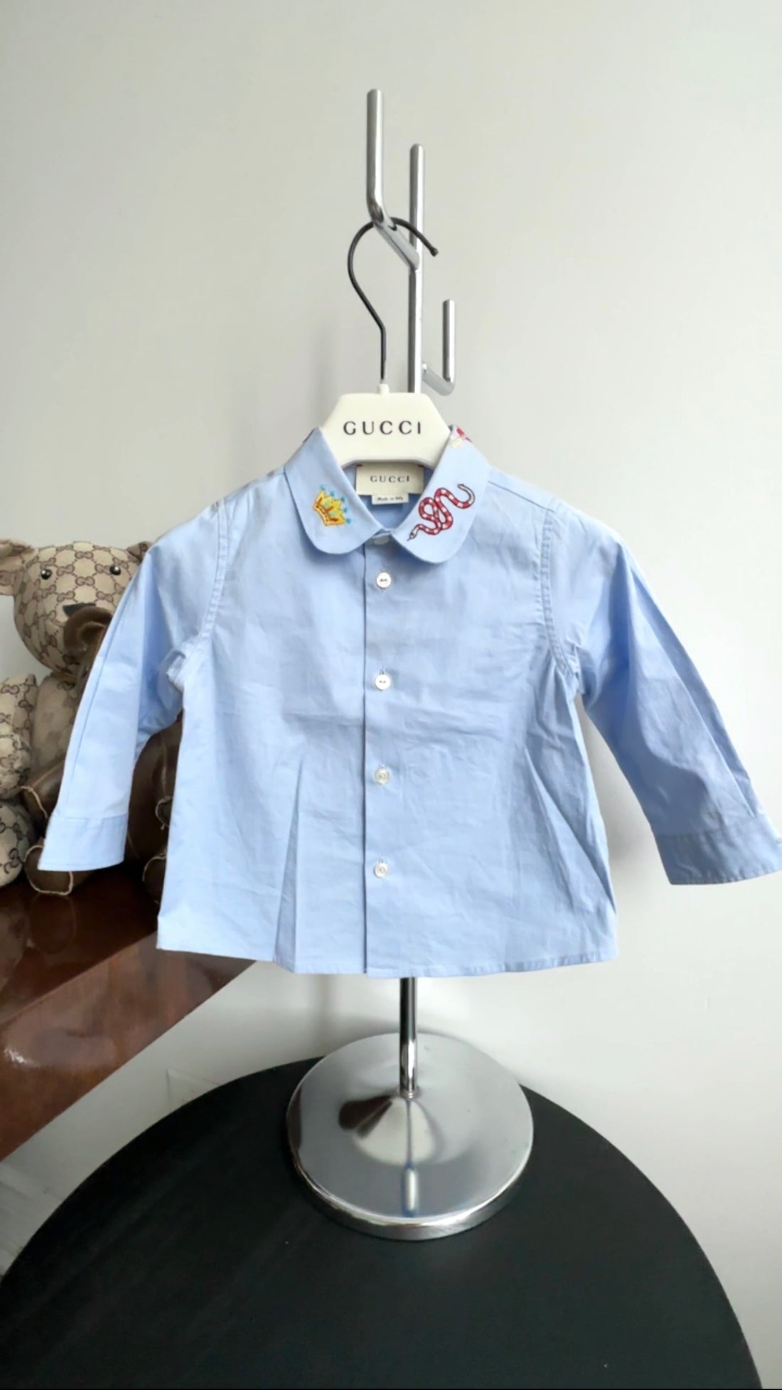 Gucci Baby Blue Embroidered Shirt - 6/9 M