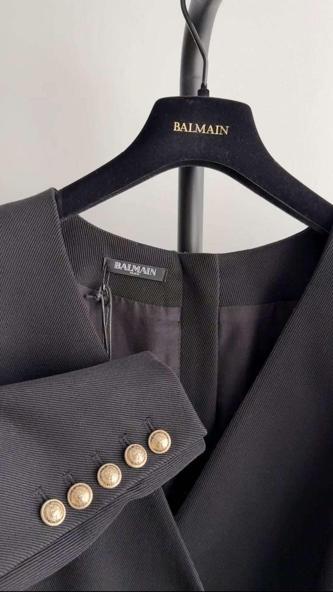 Balmain Black Wool Cache-Coeur Blazer Dress with Gold Buttons - USA 12 I MISS YOU VINTAGE Balmain Black Wool Cache-Coeur Blazer Dress with Gold Buttons - USA 12 I MISS YOU VINTAGE