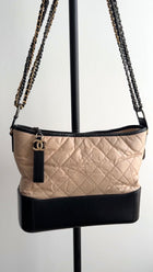 Chanel Gabrielle Medium Beige and Black Quilted Chain Bag