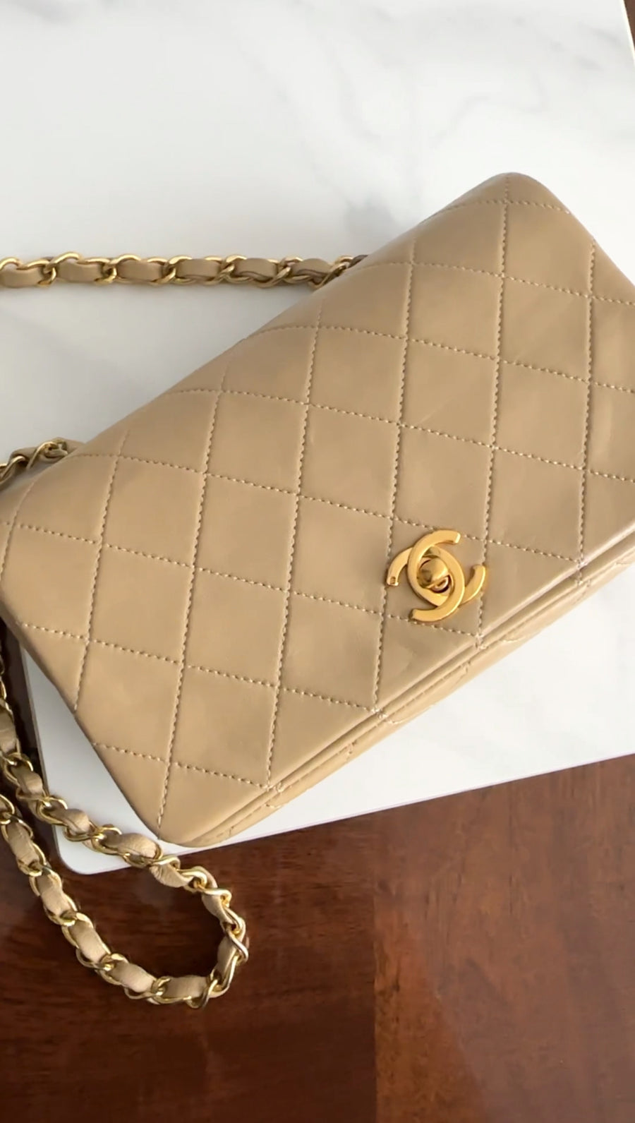 Chanel Vintage 1989-91 Beige Mini Quilted Classic Full Flap GHW