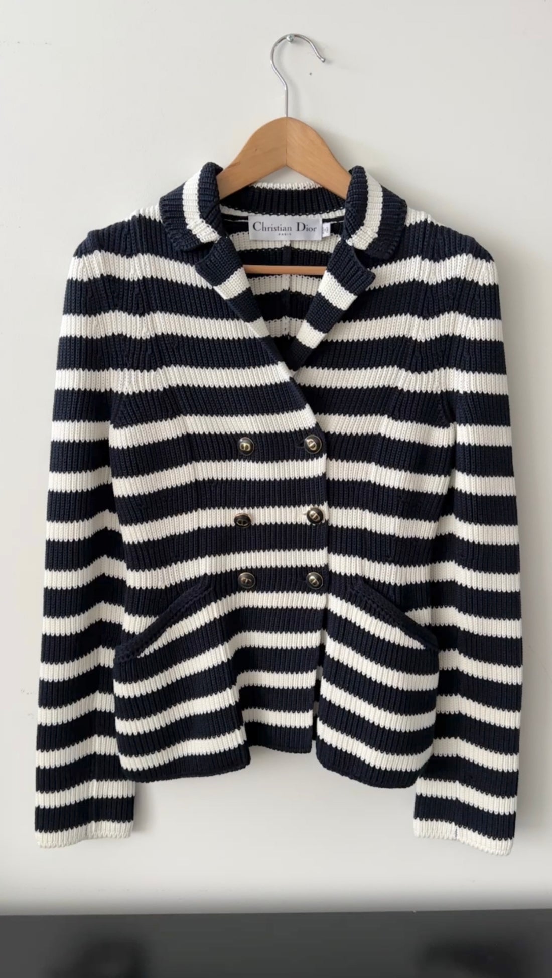 Christian Dior Cotton Stripe Sweater Jacket with CD Buttons - 6 (S/M)
