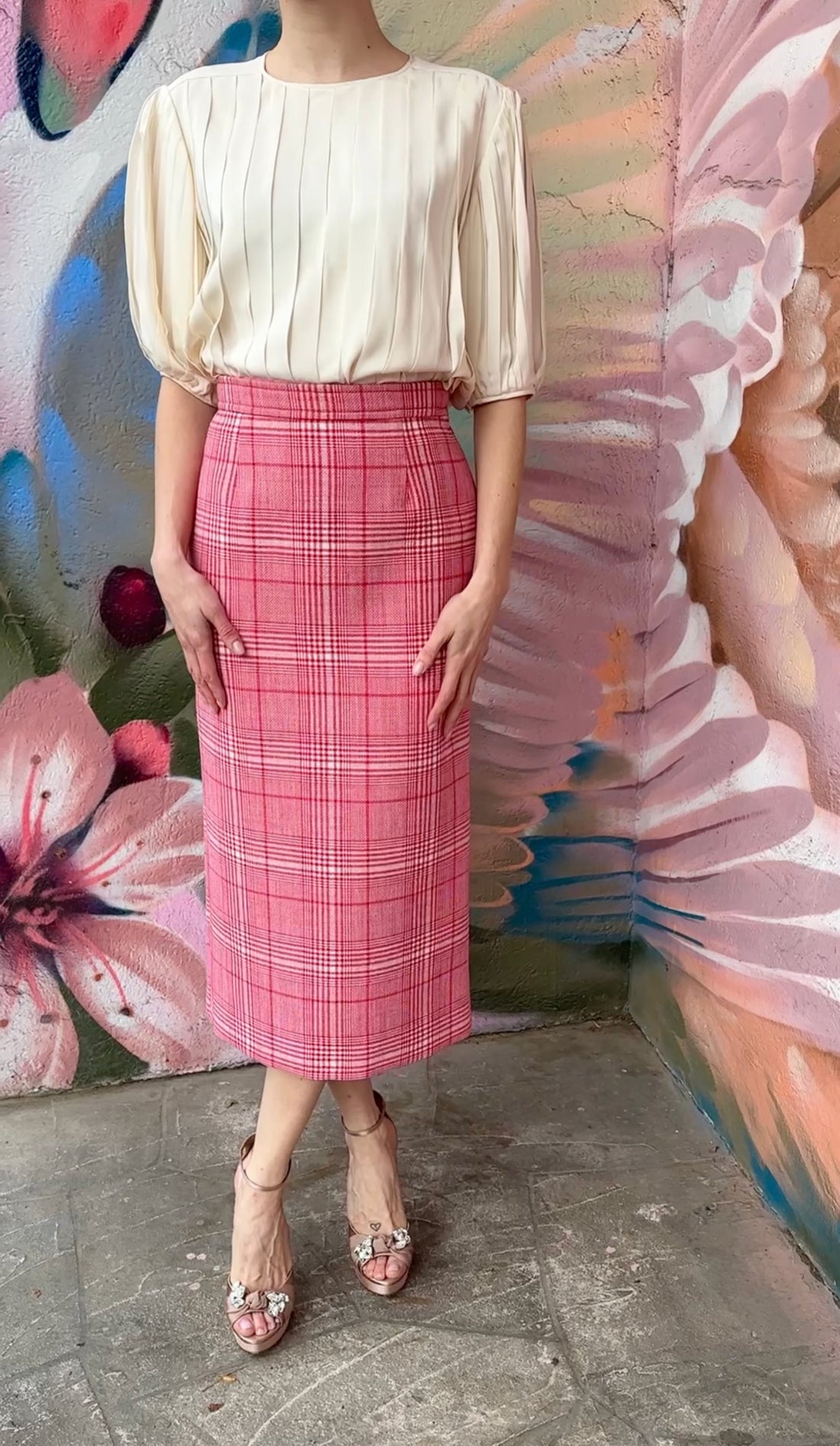 Miu Miu Cherry Pink Check Midi Pencil Skirt - USA 2 / XS