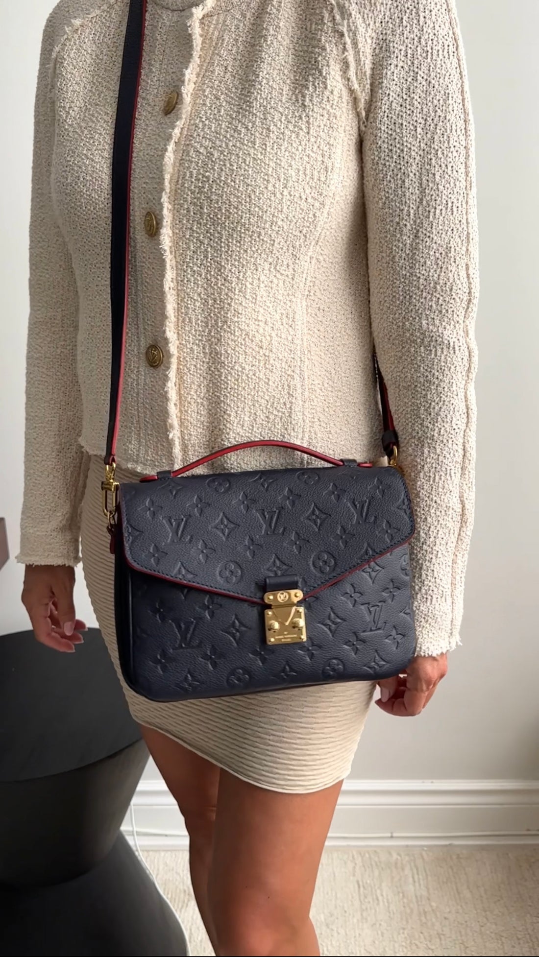 Louis Vuitton Pochette Metis Empreinte Navy Red Crossbody Bag