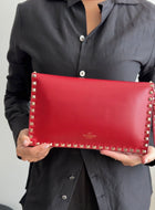 Valentino Red Leather Rock Stud Wristlet Clutch Bag
