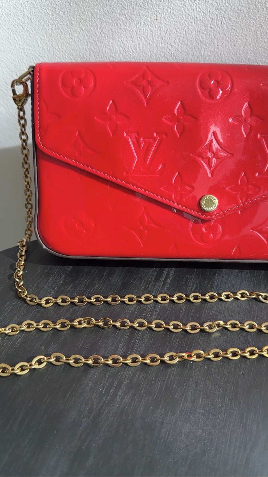 Louis Vuitton Cherry Red Vernis Felicie Pouch Pochette Bag