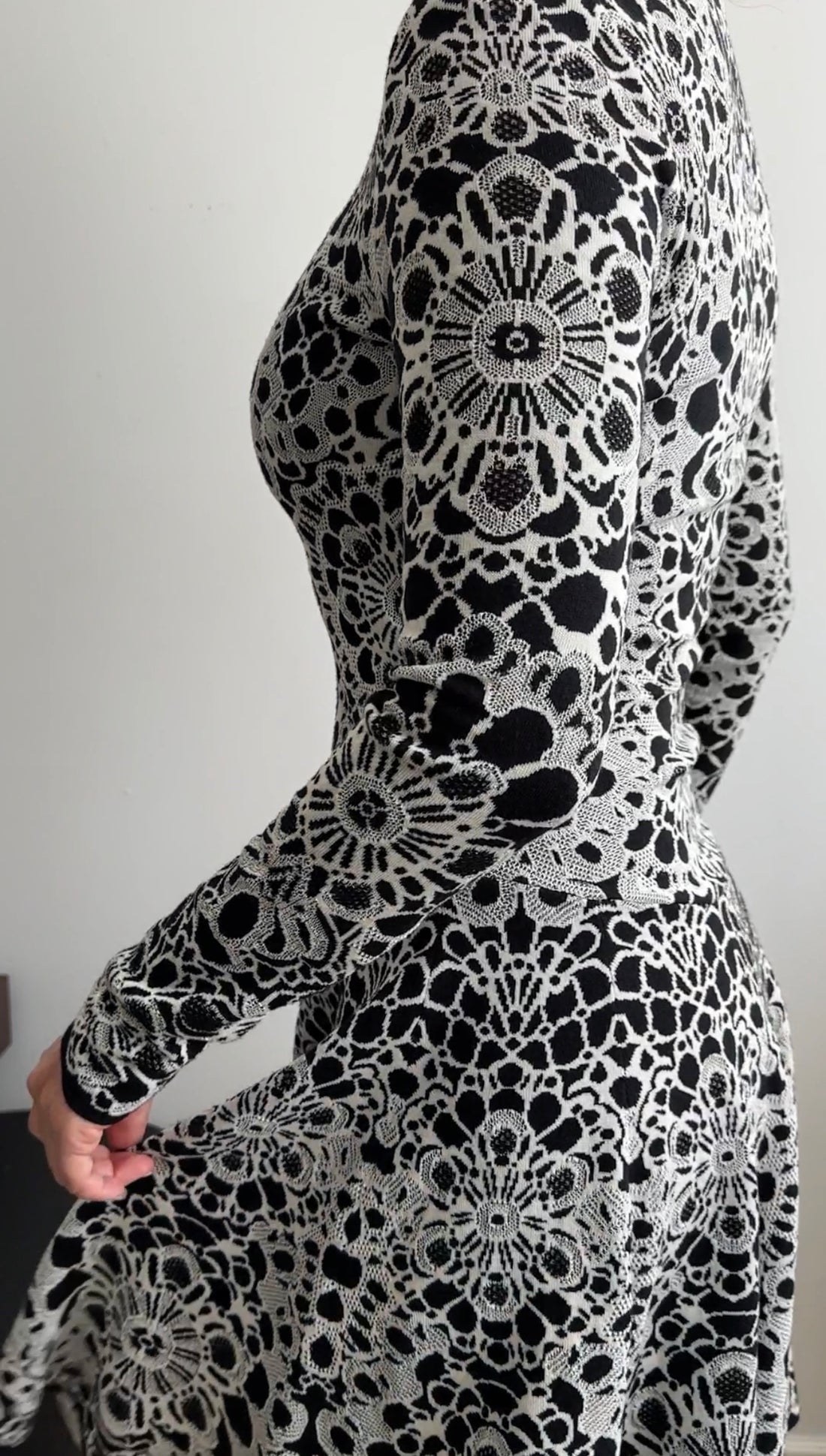 Alexander McQueen Black White Intarsia Knit Skater Dress - S