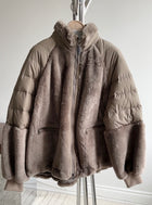 Brunello Cucinelli Taupe Brown Shearling and Taffeta Panelled Jacket - 42 / 6