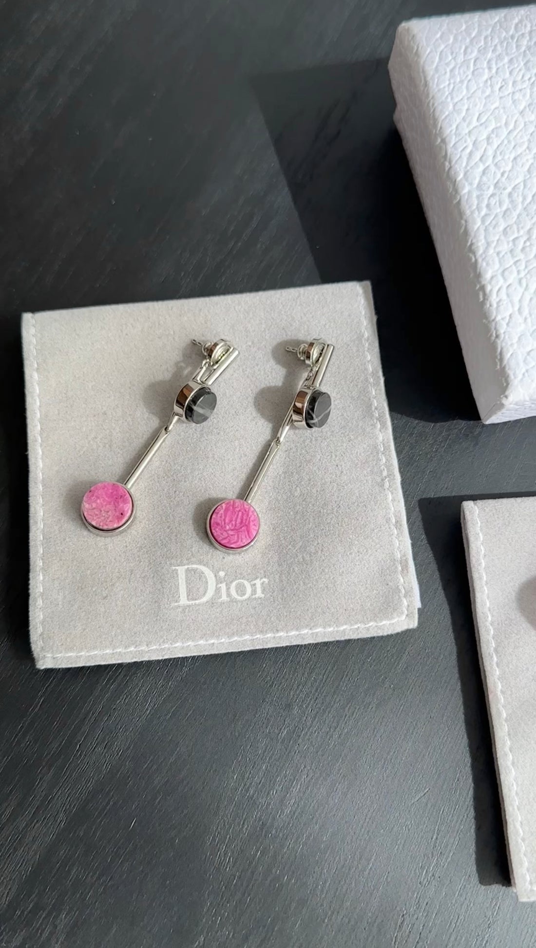 Dior Black and Pink Marble Drop Earrings