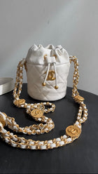 Chanel Twist Your Buttons Drawstring Bucket Bag Quilted Caviar Mini