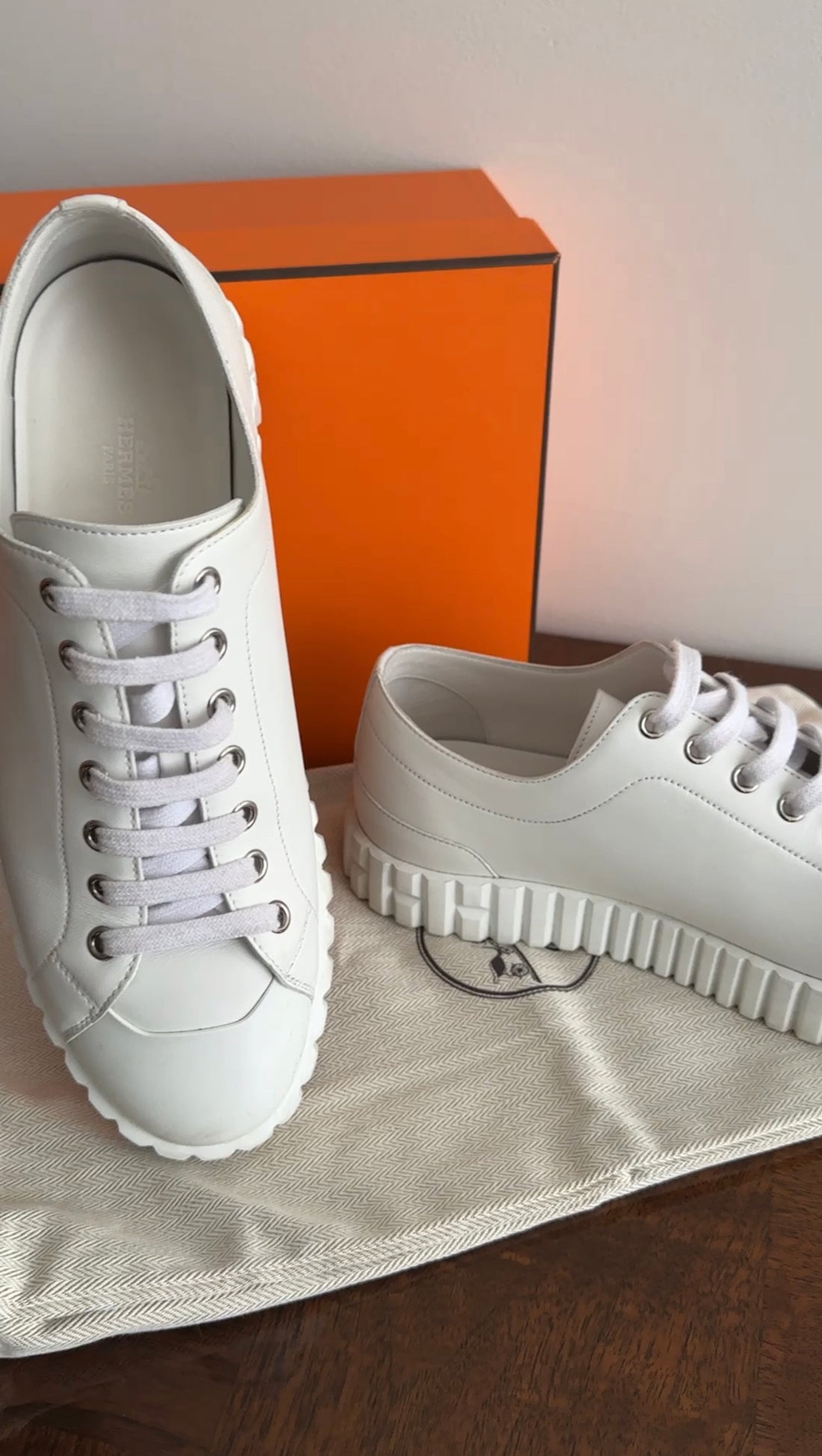 Hermes White Leather Cross Sneakers - 40