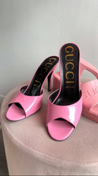 Gucci Scarlet Pink Polished Calfskin High Heel Mules - 39