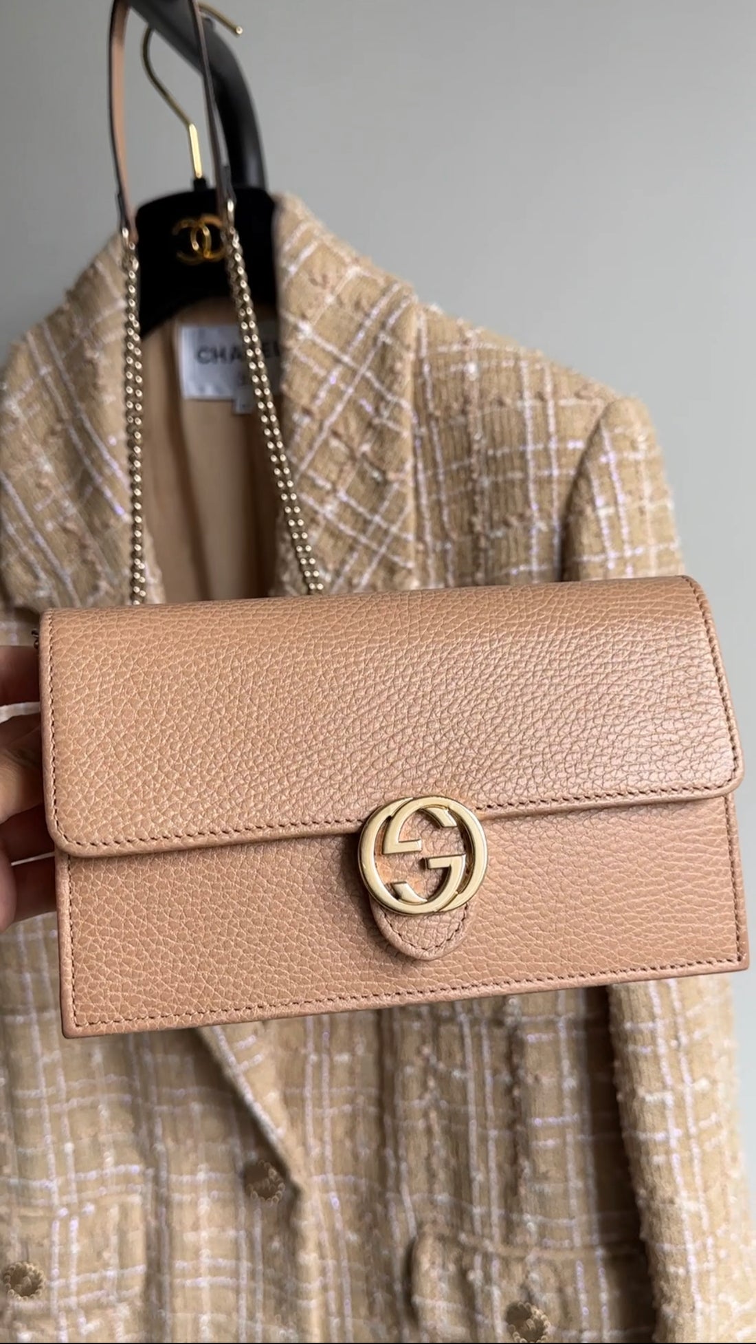 Gucci Beige Interlocking G Small Wallet on Chain Crossbody