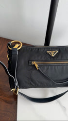 Prada Vintage Black Nylon and Goldtone Shoulder Bag