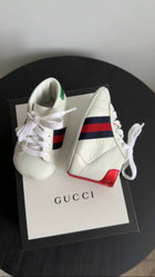 Gucci Baby White Leather Web Baby Booties - Newborn