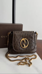 Gucci Mini Brown Ostrich 1973 GG Crossbody Bag