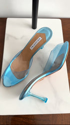 Aquazzura Metallic Blue Leather and Vinyl Mules - 40