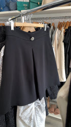 Giambattista Valli Black Crepe A-line Skirt with Crystal Button - IT 44 / M