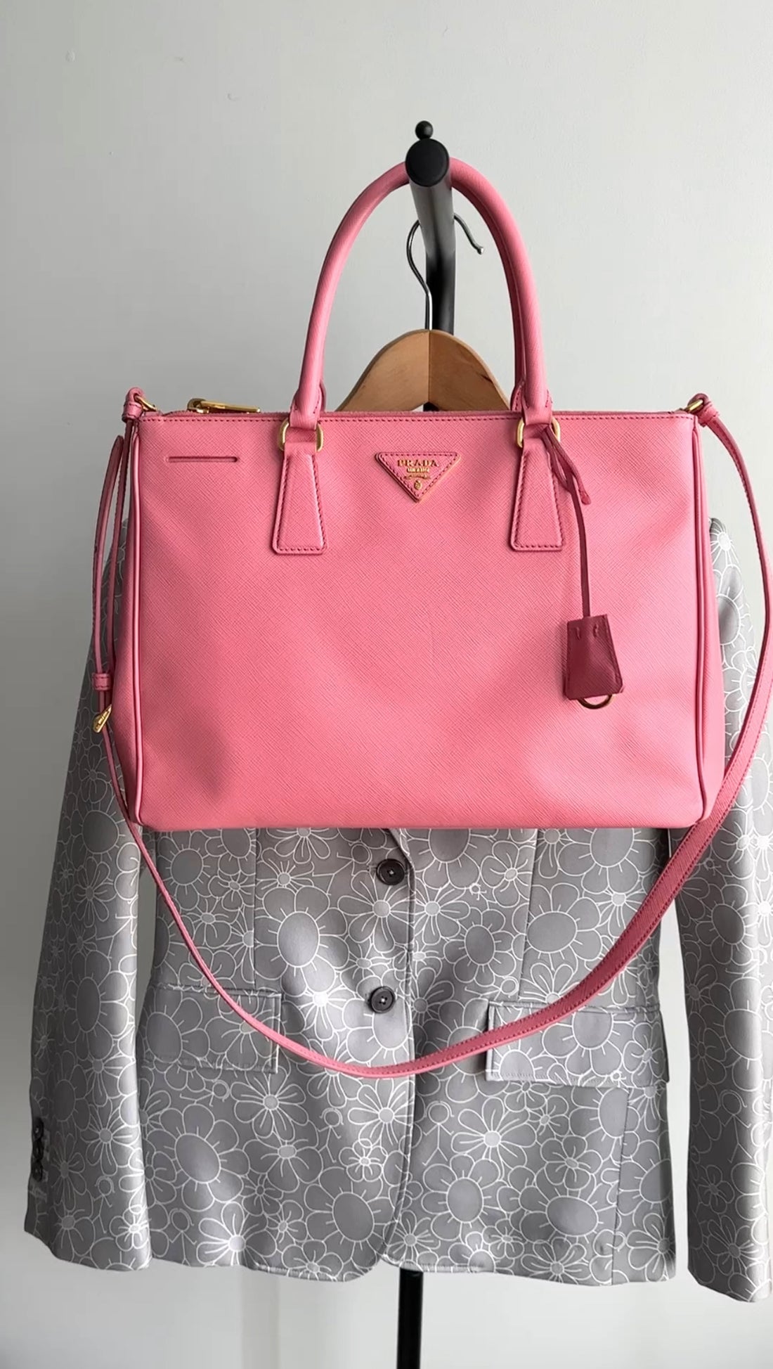 Prada Pink Saffiano Leather Double Zip Galleria Bag