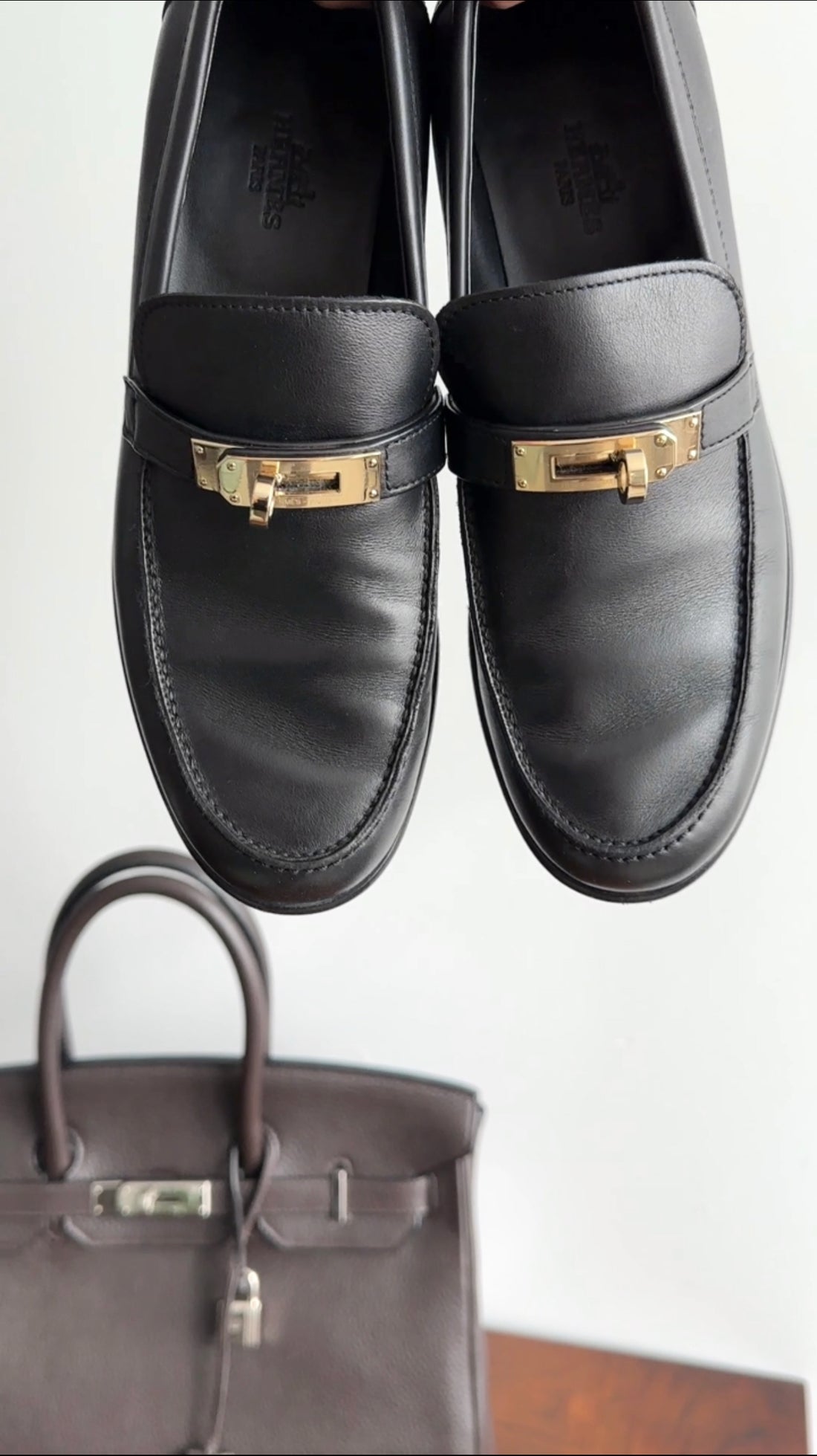 Hermes Black Leather Destin Loafer with GHW Kelly Buckle - 37