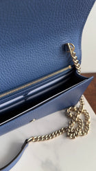 Gucci Interlocking GG Dark Blue Leather Wallet on Chain