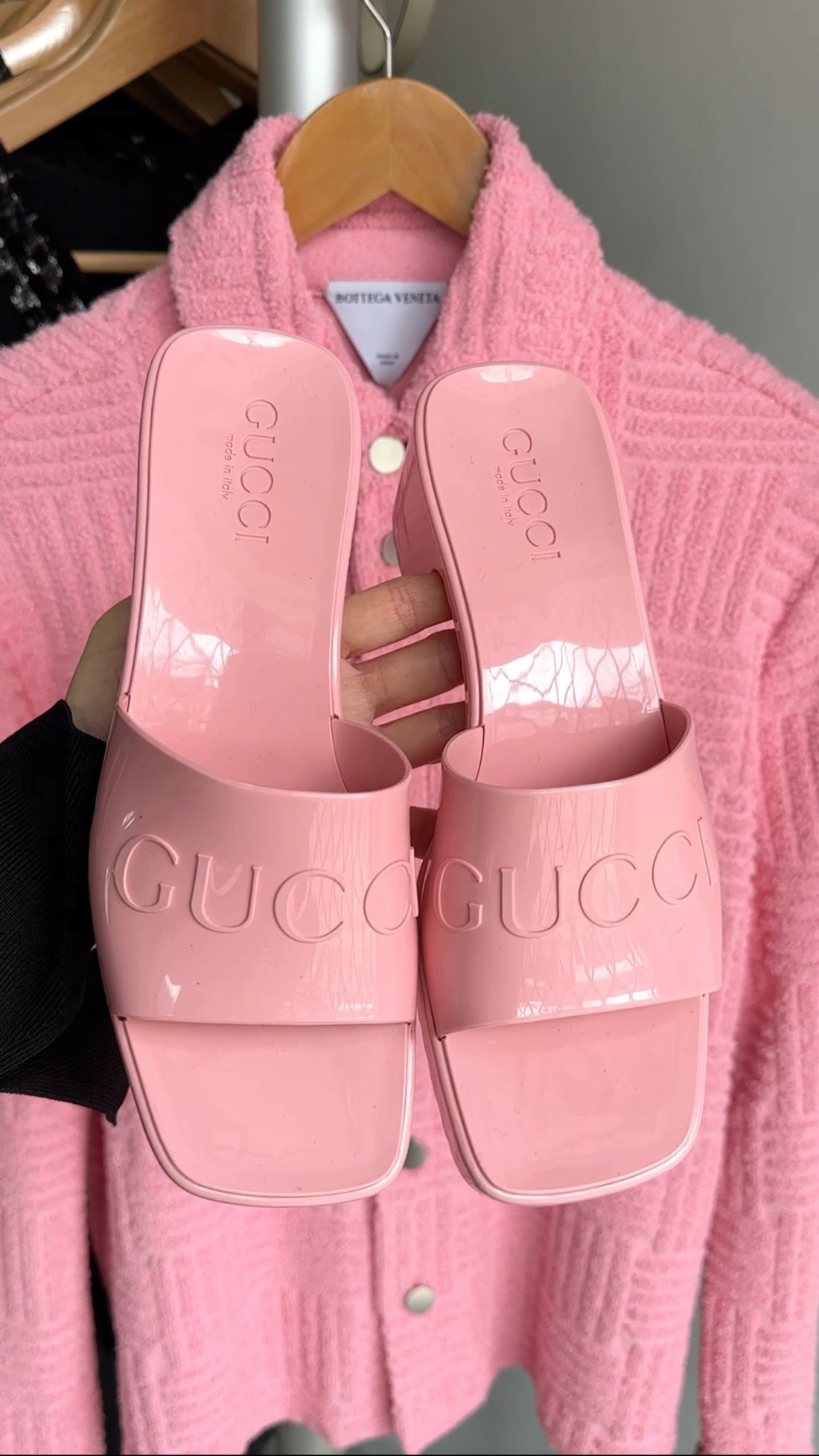 Gucci Light Pink Rubber Block Heel Sandals - 36 / 6.5