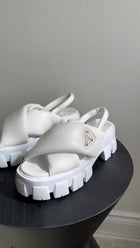 Prada White Nappa Leather Padded Monolith Sandals - 38