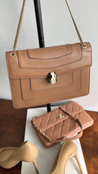 Bvlgari Light Brown Leather Medium Serpenti Flap Bag