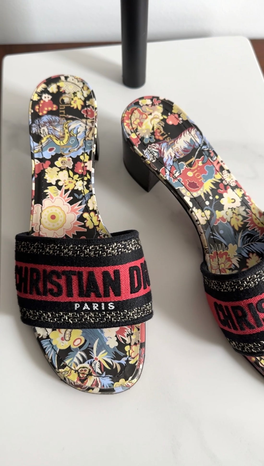 Christian Dior Red Floral Dway Heeled Slide - 37