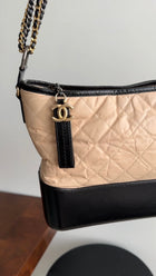 Chanel Gabrielle Medium Beige and Black Quilted Chain Bag