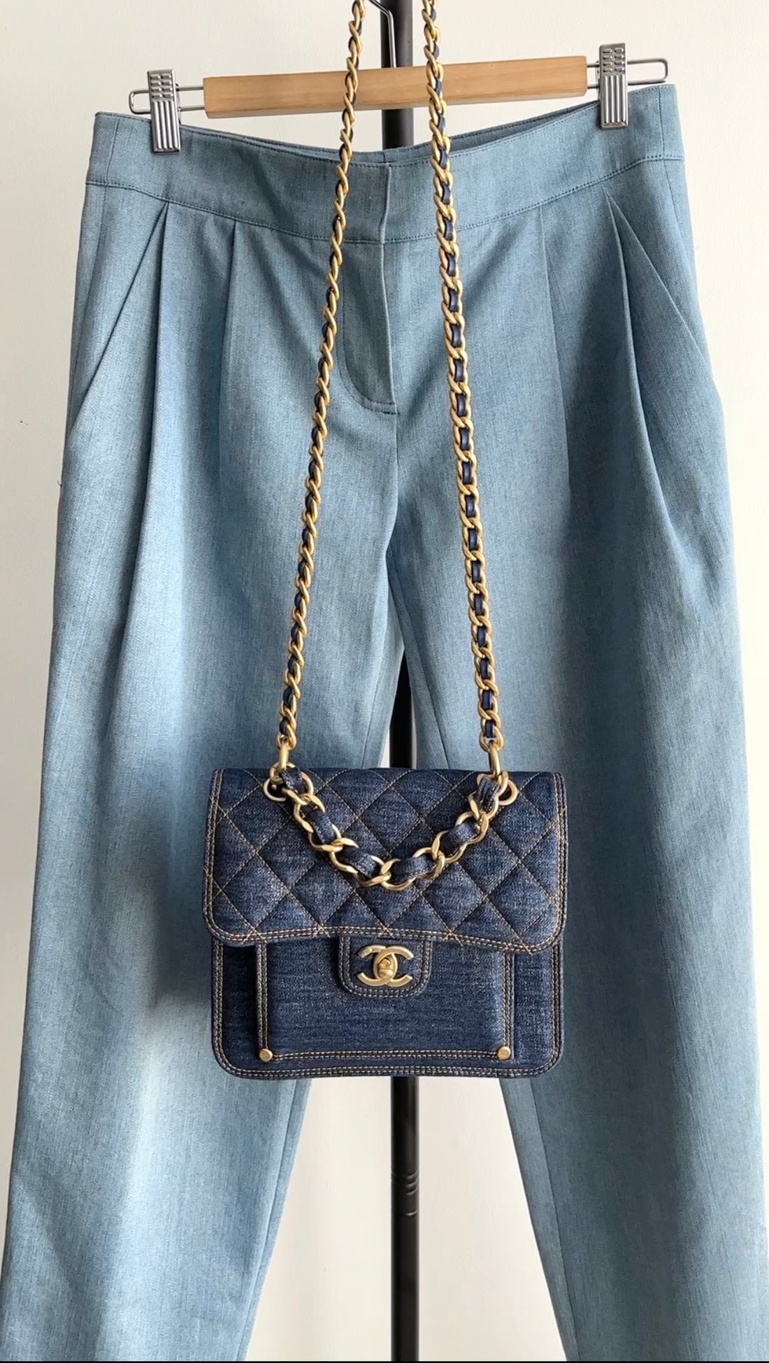 Chanel 23S Denim Quilted Chain Square Flap Bag