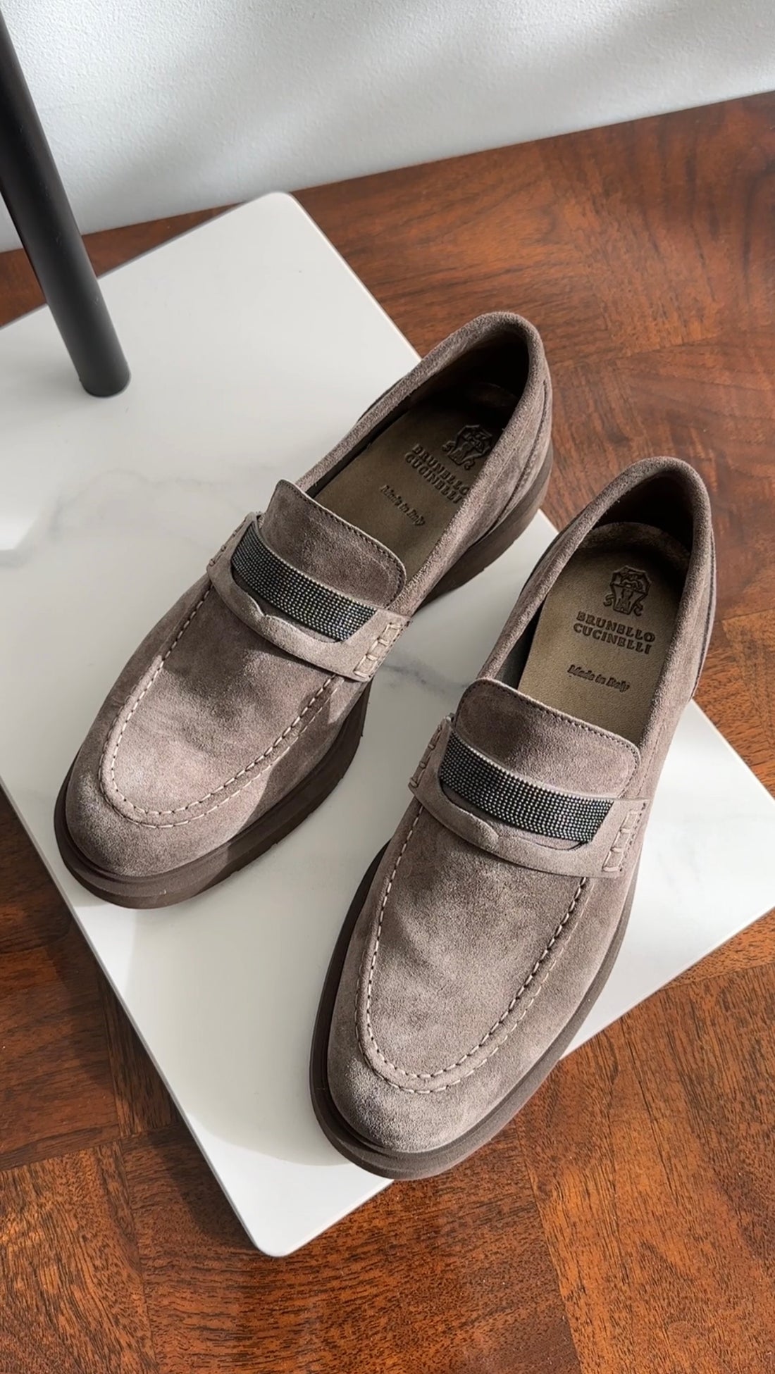 Brunello Cucinelli Grey Suede Monili Loafers - 37