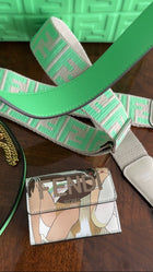 Fendi Lime Green and Light Grey Strap You FF Logo Web Strap