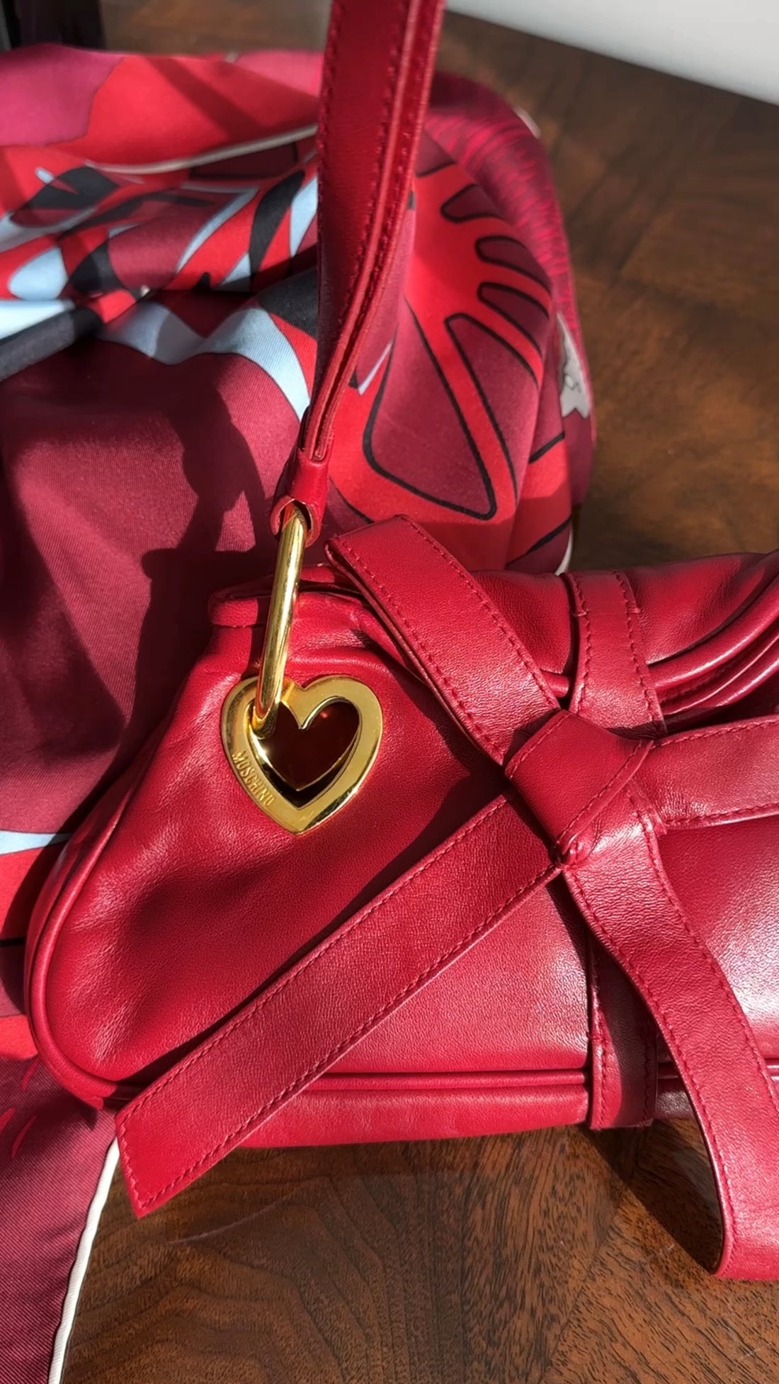 Moschino Red Lambskin Leather Mini Bag with Heart Detail