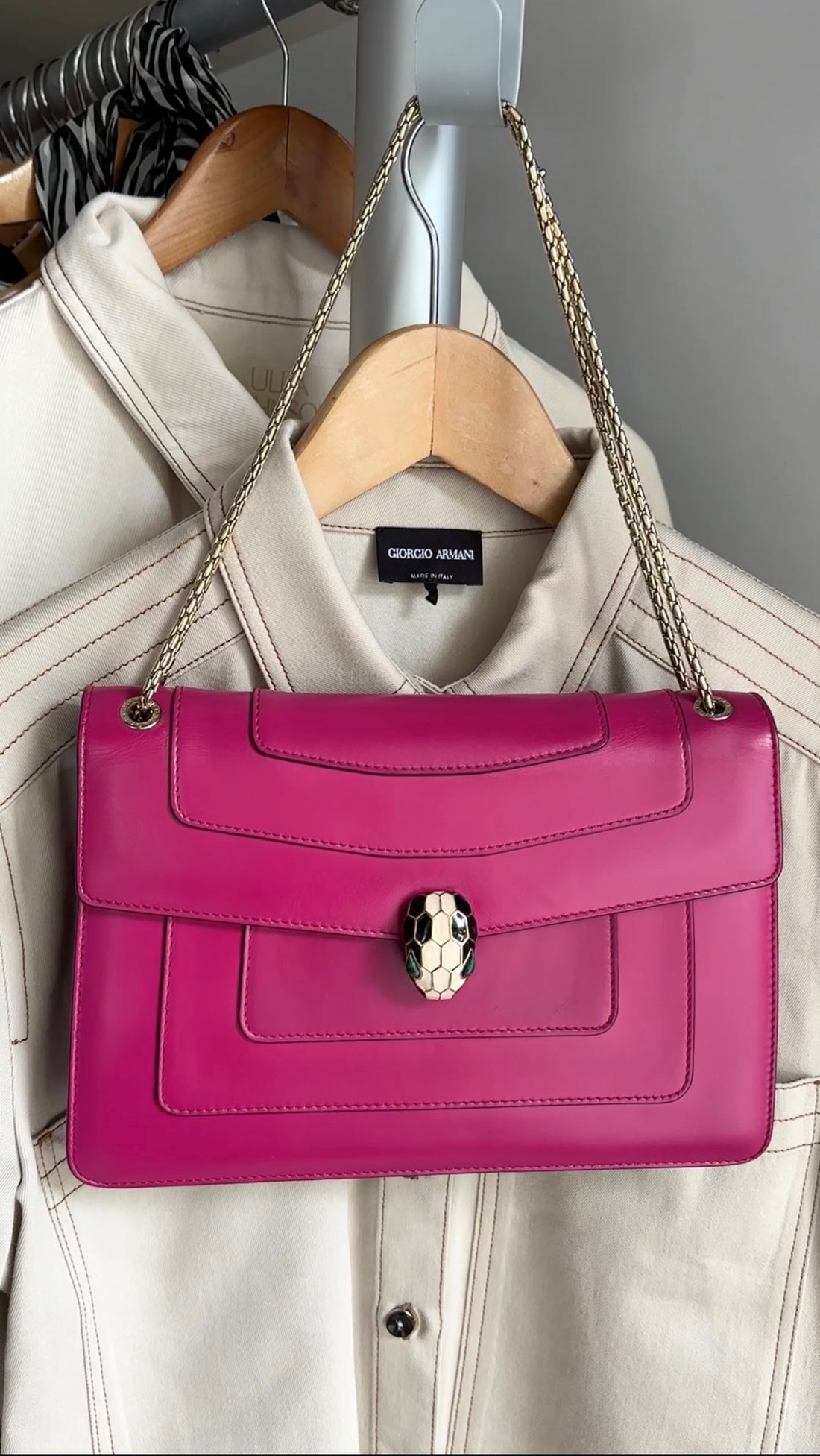 Bvlgari Magenta Leather Medium Serpenti Flap Bag