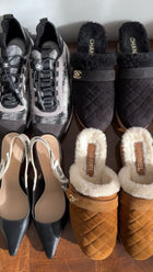 Chanel 21A Brown Shearling CC Turn Clasp Quilt Cork Mules - 37